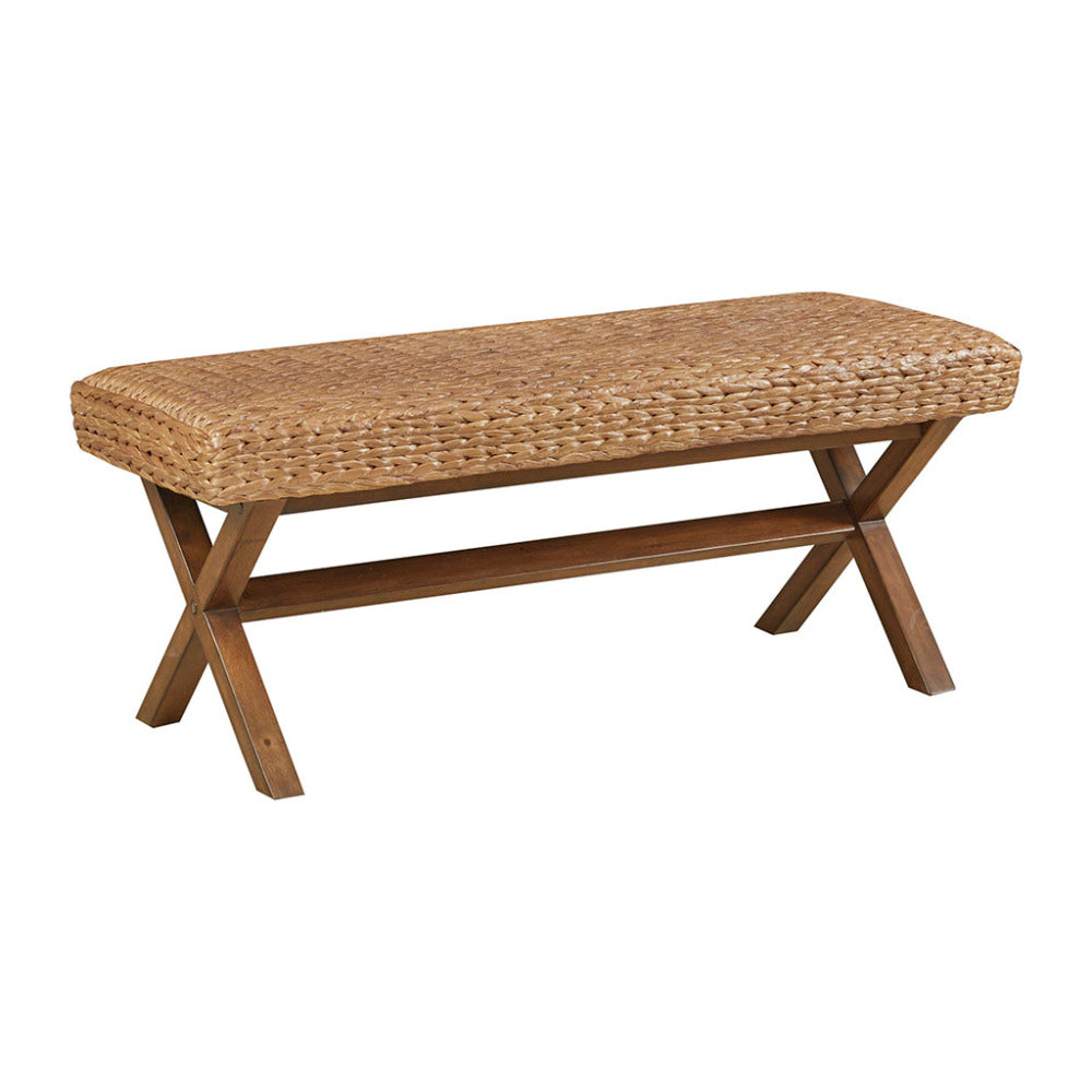 Woven Water Hyacinth Mahogany Bench
