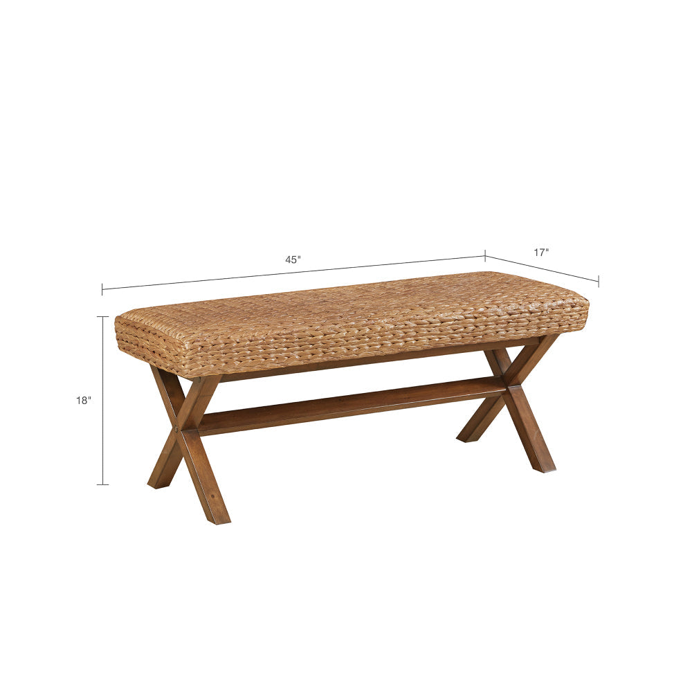Woven Water Hyacinth Mahogany Bench