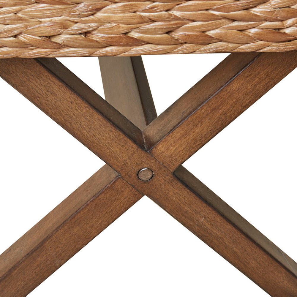 Woven Water Hyacinth Mahogany Bench