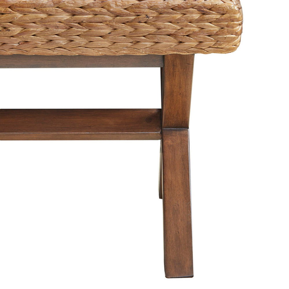 Woven Water Hyacinth Mahogany Bench