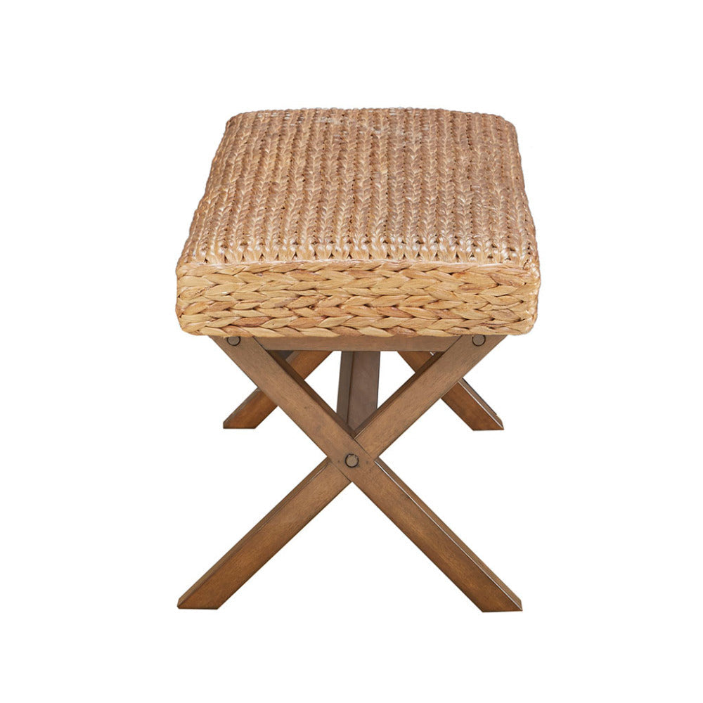 Woven Water Hyacinth Mahogany Bench