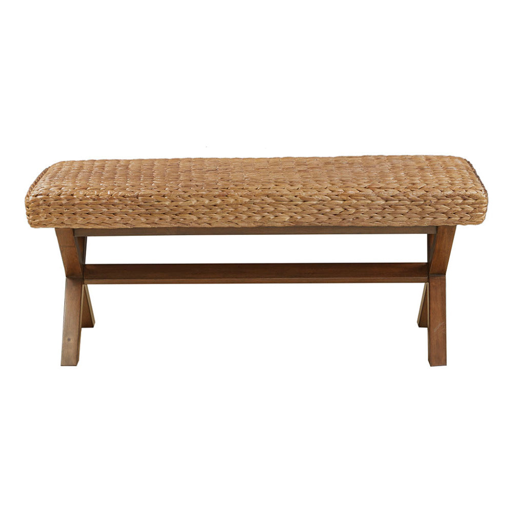 Woven Water Hyacinth Mahogany Bench