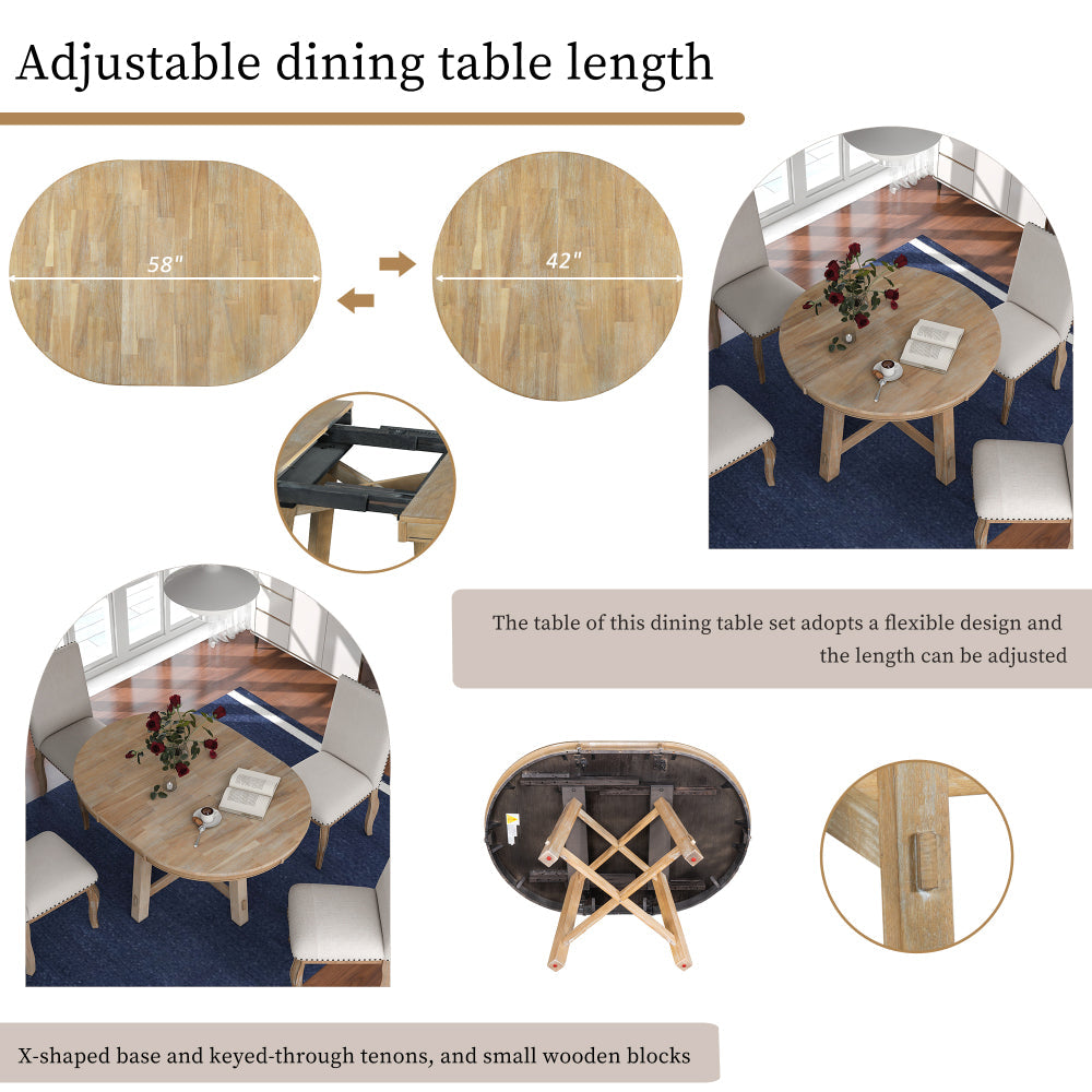 Vistaro Extendable Round Farmhouse Dining Table — Wood Grain / Black