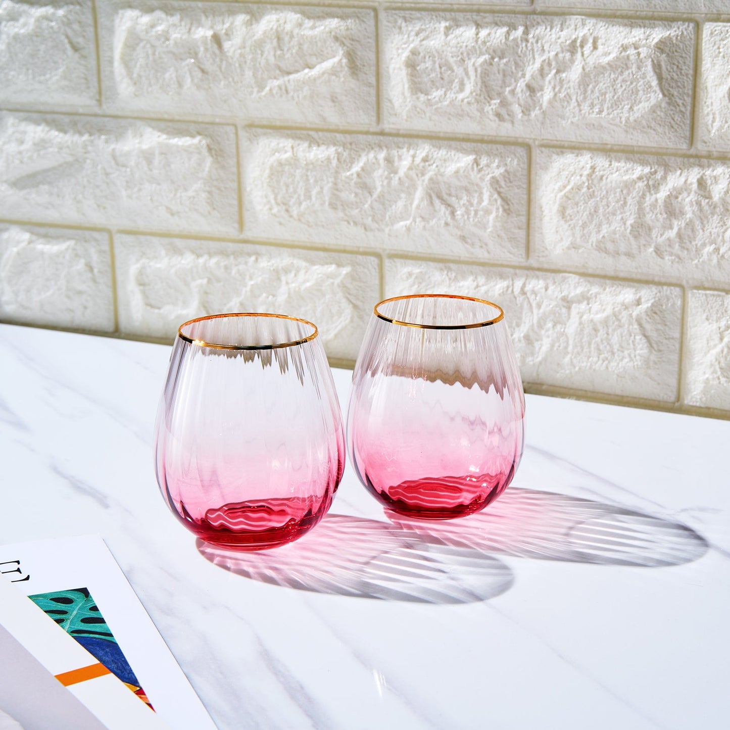 Blush Waterfall Stemless Wine Glassware