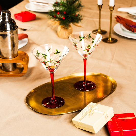 Holly Christmas Martini Glasses