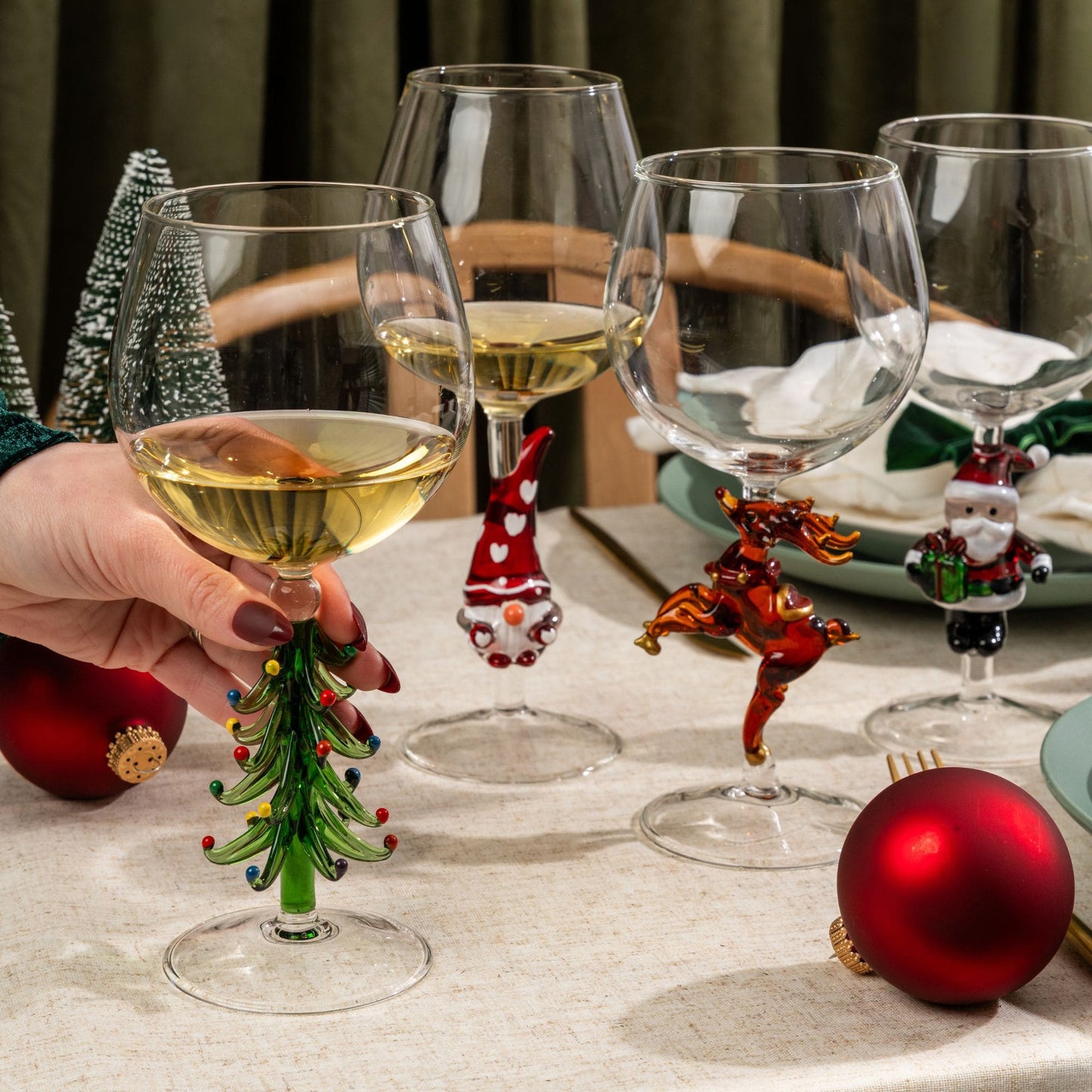 Three Dee Christmas Tree Wine Glasses