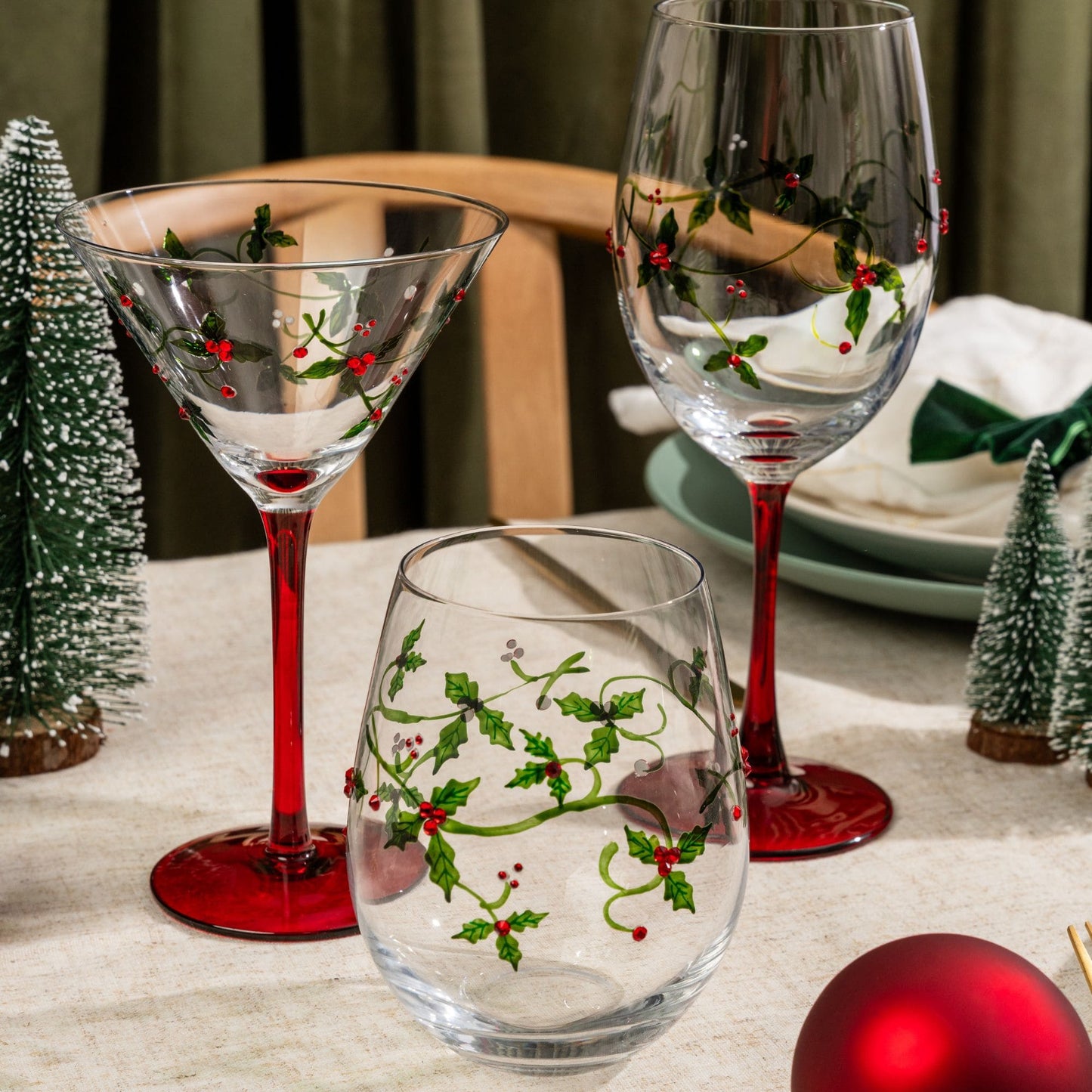 Holly Christmas Martini Glasses