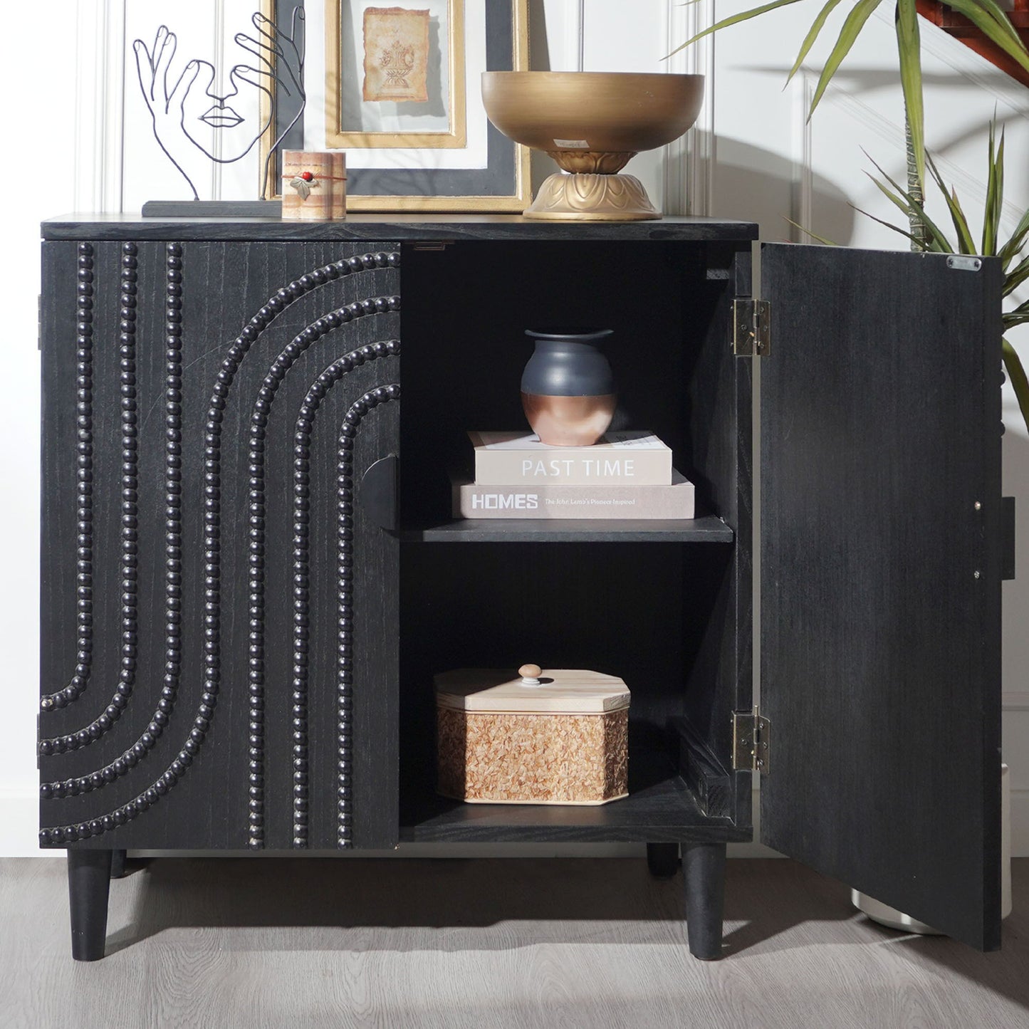 Black Art Deco 2 Door Storage Cabinet
