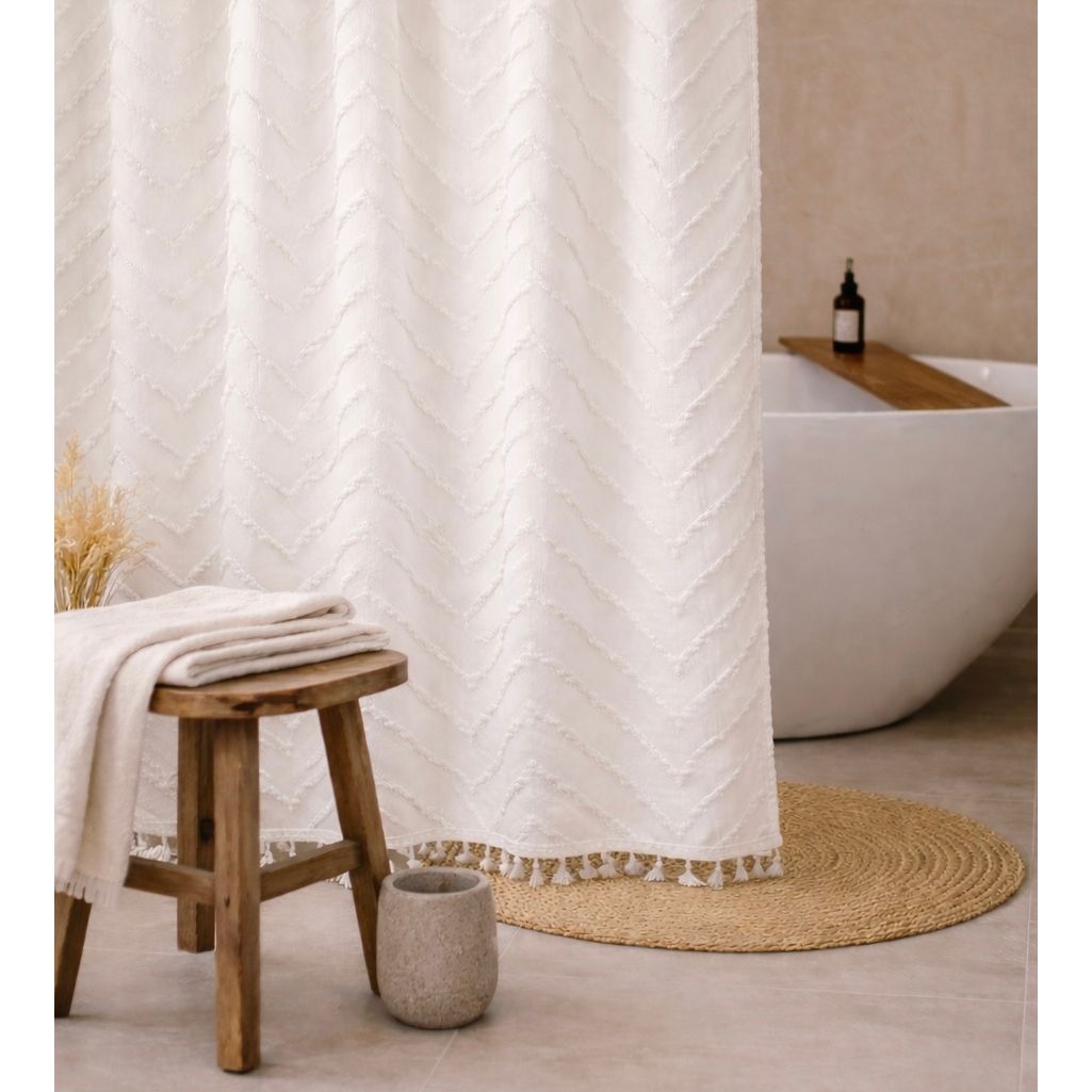 Blanc Tufted Chevron Shower Curtain