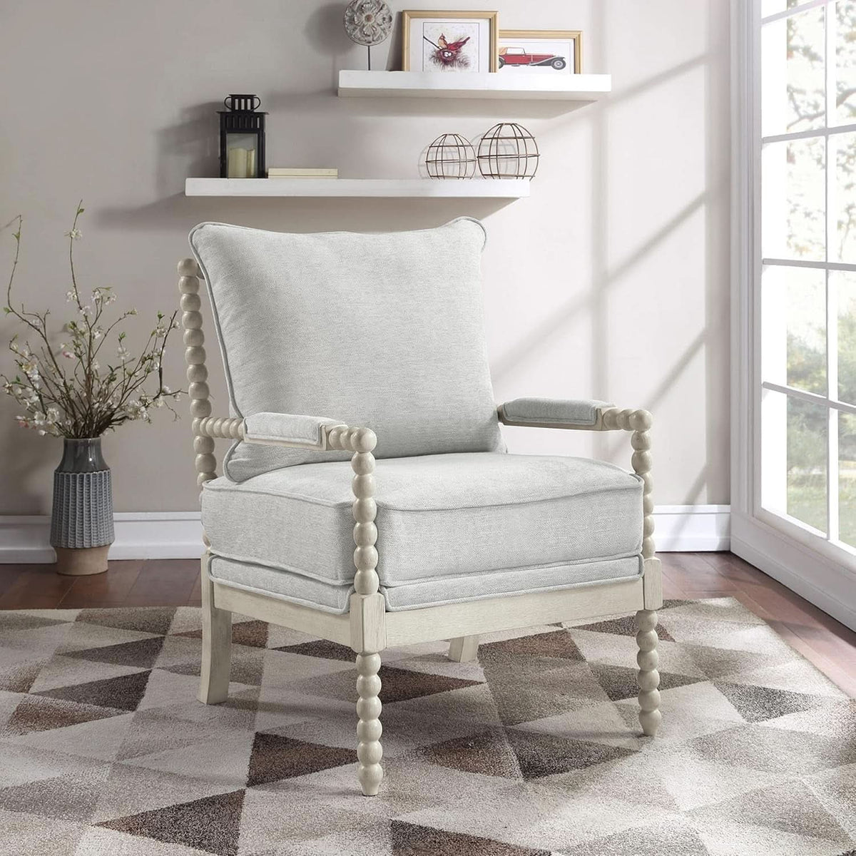 Spindle Accent Chair | Smoke Grey Textured Upholstery
