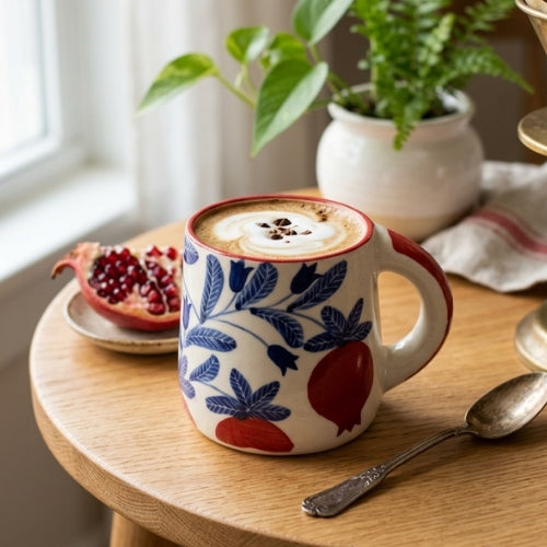 Red Anaar Floral Coffee Mug | Handpainted Ceramic