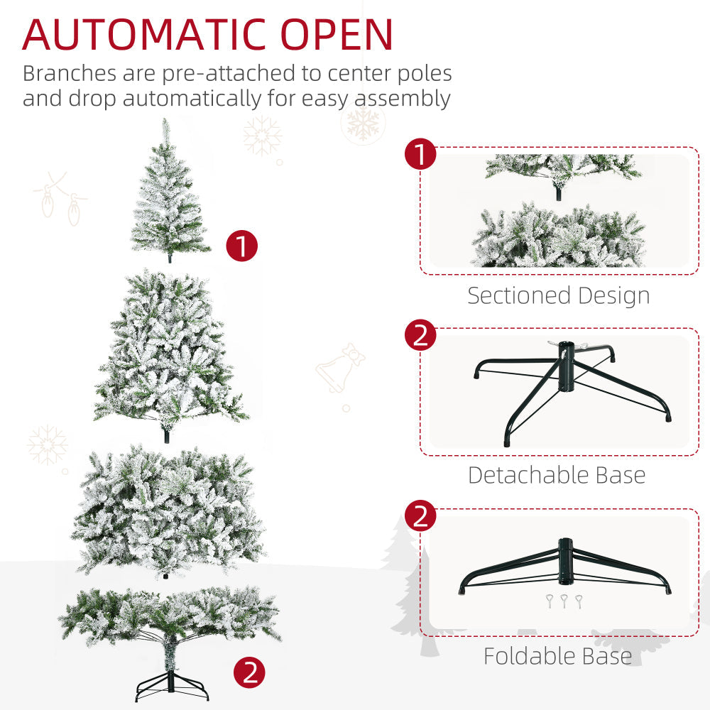 9 FT Snow Flocked Artificial Christmas Tree | Unlit Pine with Realistic Branches