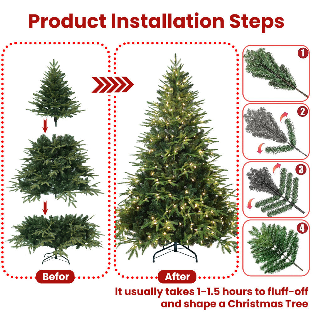 6.5 FT Pre-Lit Realistic Christmas Tree with 450 Warm White Lights | 2225-Tip Memory Wire Branches & Foldable Stand