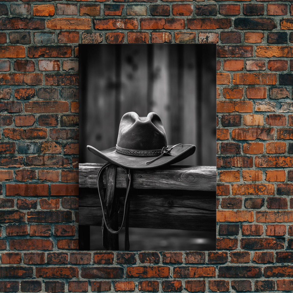 Cowboy Hat Print Black & White Canvas Art