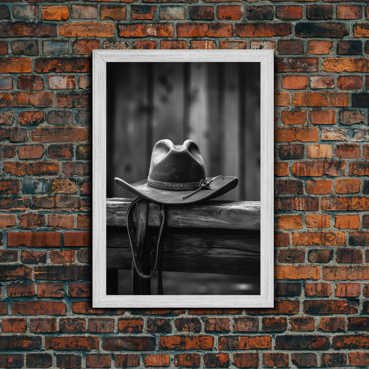 Cowboy Hat Print Black & White Canvas Art