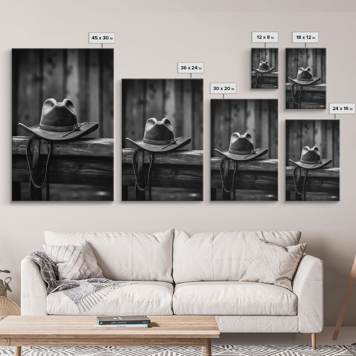 Cowboy Hat Print Black & White Canvas Art
