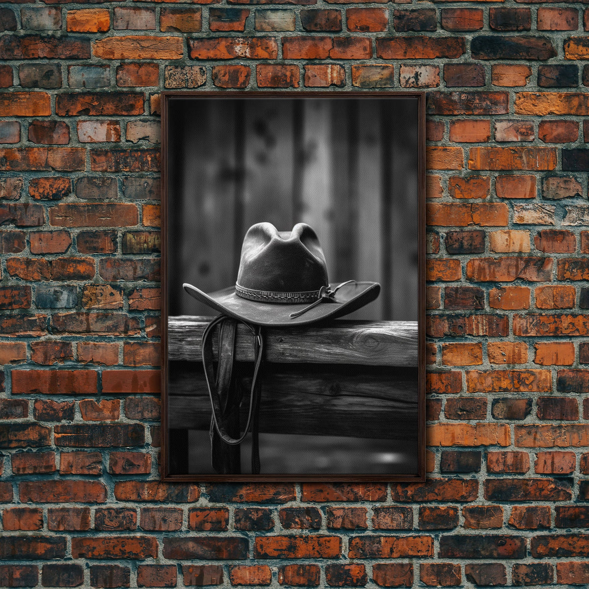 Cowboy Hat Print Black & White Canvas Art