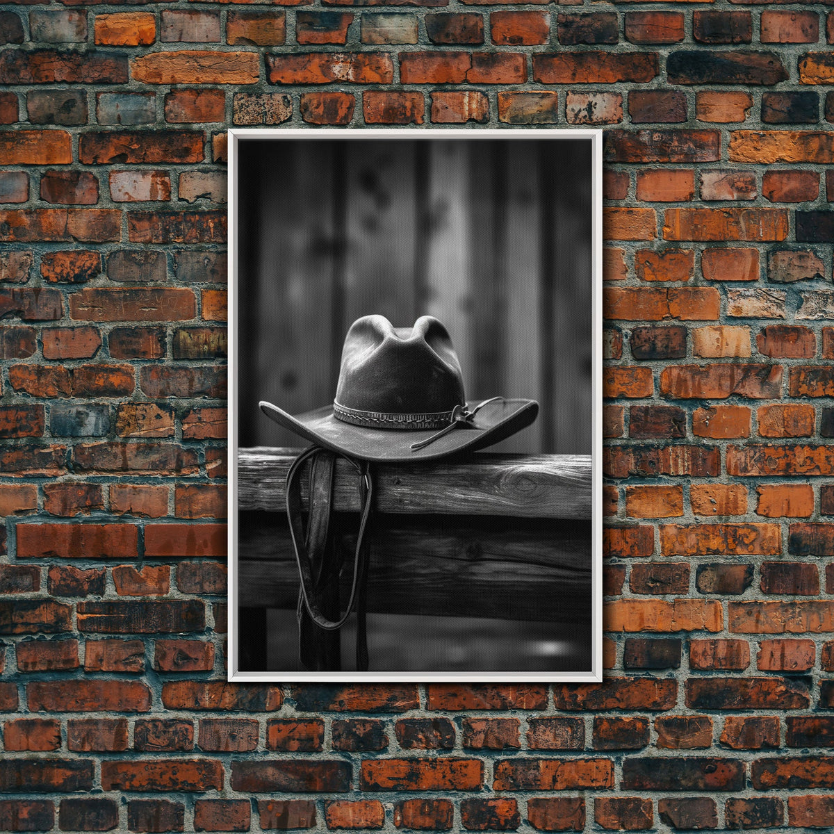Cowboy Hat Print Black & White Canvas Art