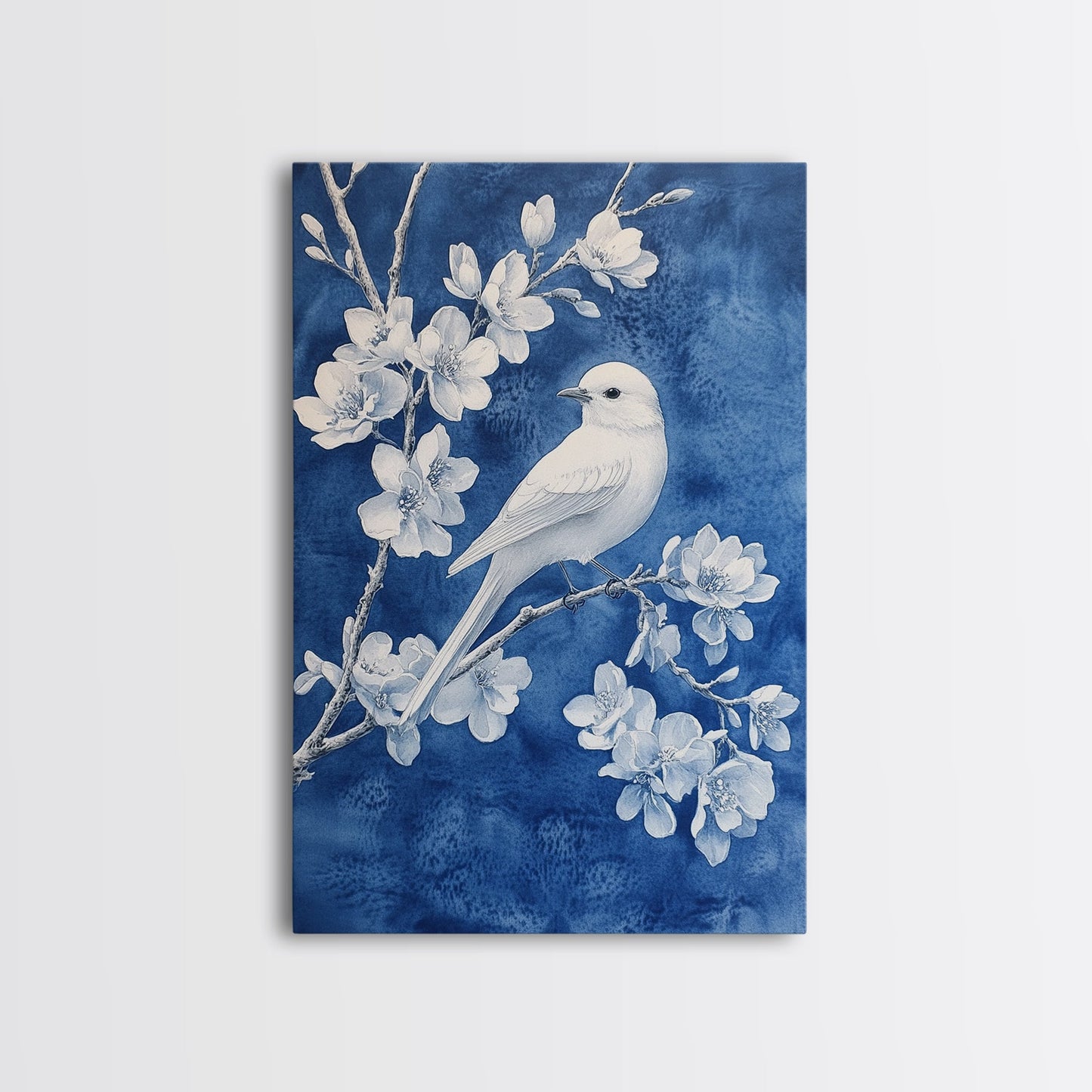 White Bird Blue Botanical Chinoiserie Wall Art