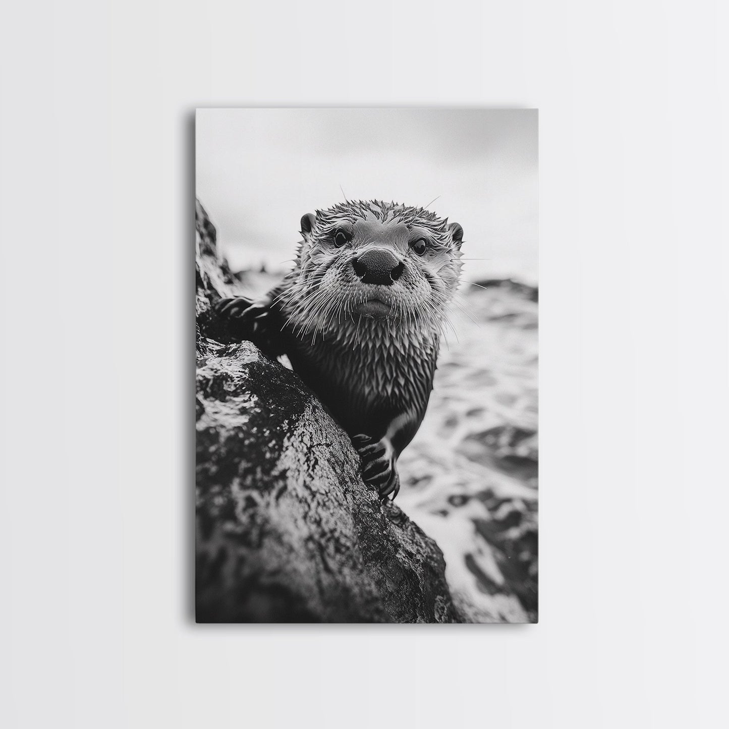 Curious Otter-Coastal Wildlife Framed Canvas Print