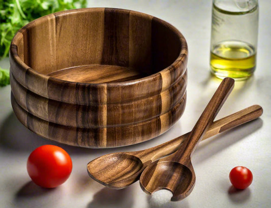 Acacia Wood Salad Bowl with Servers