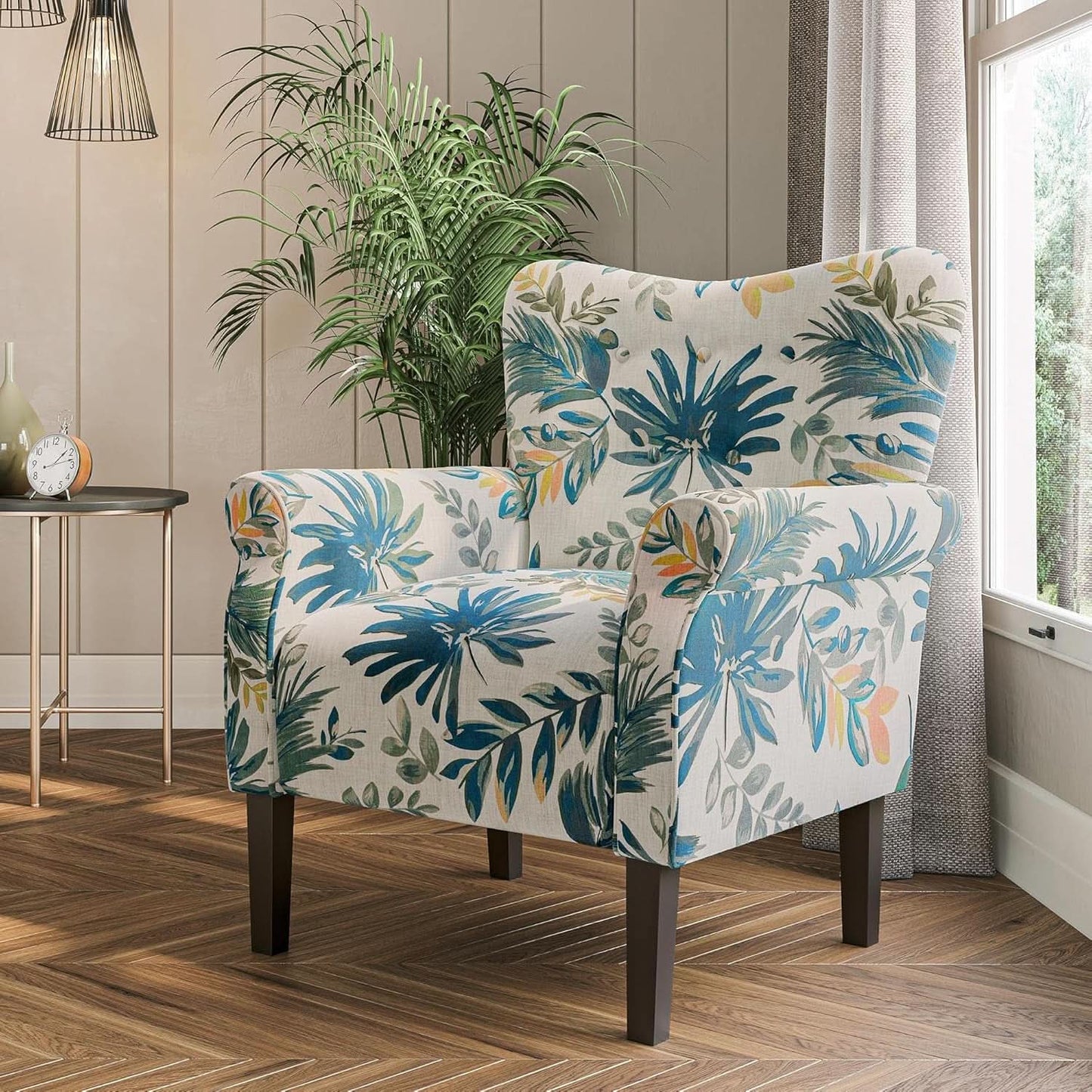 Iconic Wingback Blue Floral Upholstered Chair