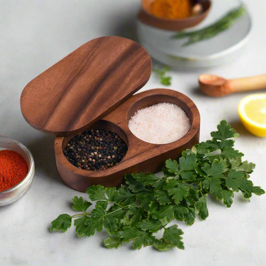 Salt & Pepper Wooden Pinch Pot w/ Cover