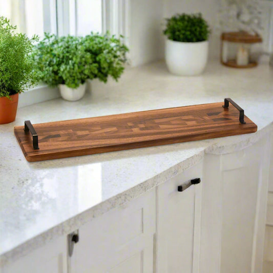 Velora Acacia Serving Tray with Metal Handles