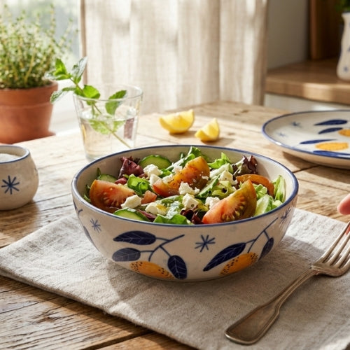 Italian Lemon Bowl | Handpainted Ceramic Serving | 7"