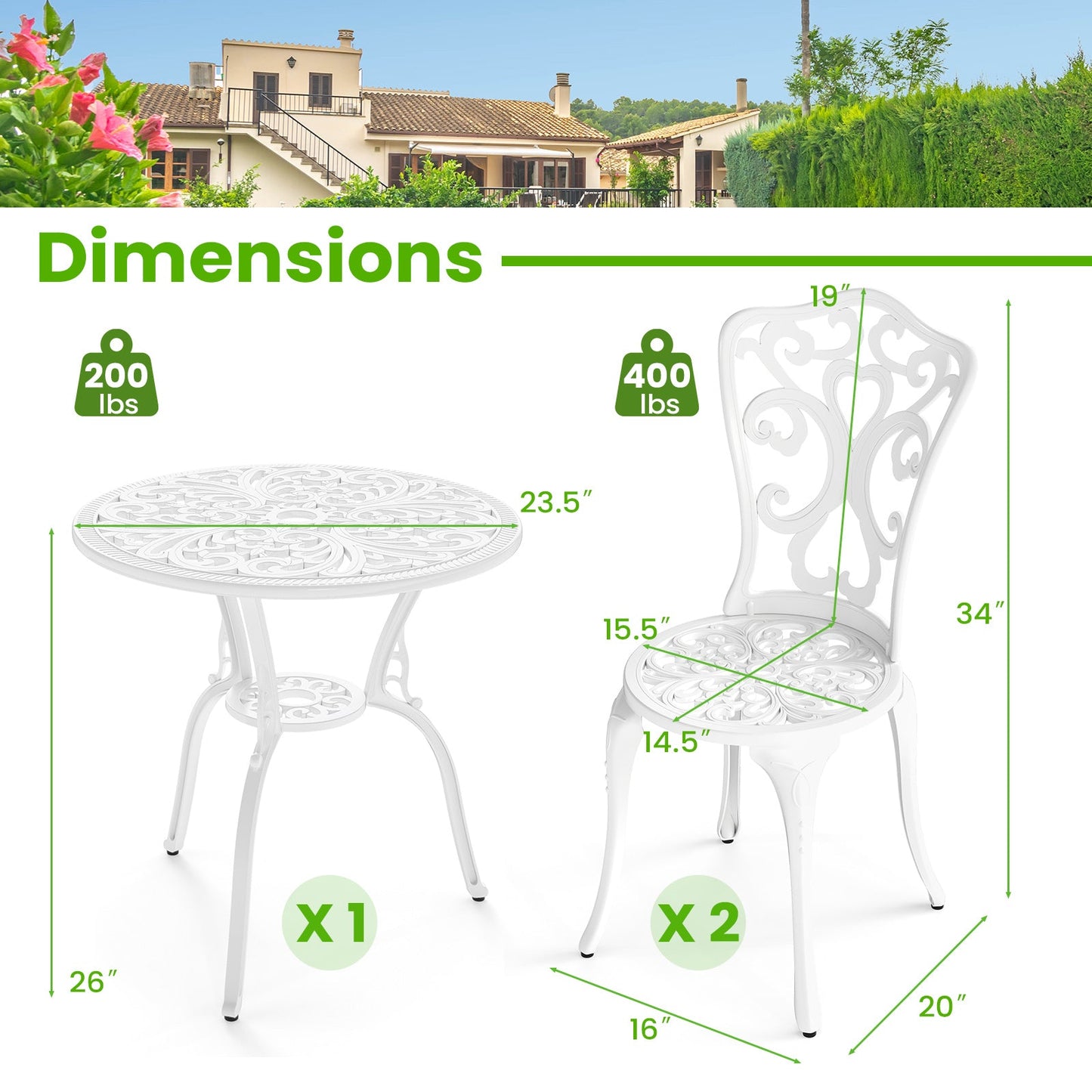 Blanco Cast Aluminum Bistro Set