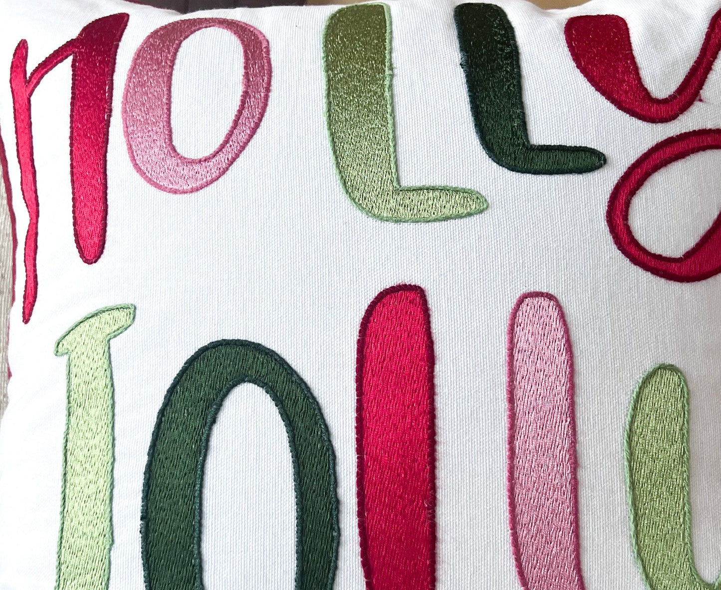 Holly Jolly Embroidered Pillow