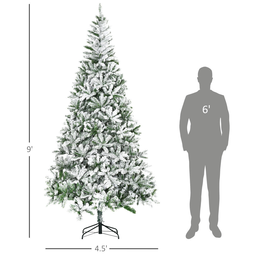 9 FT Snow Flocked Artificial Christmas Tree | Unlit Pine with Realistic Branches
