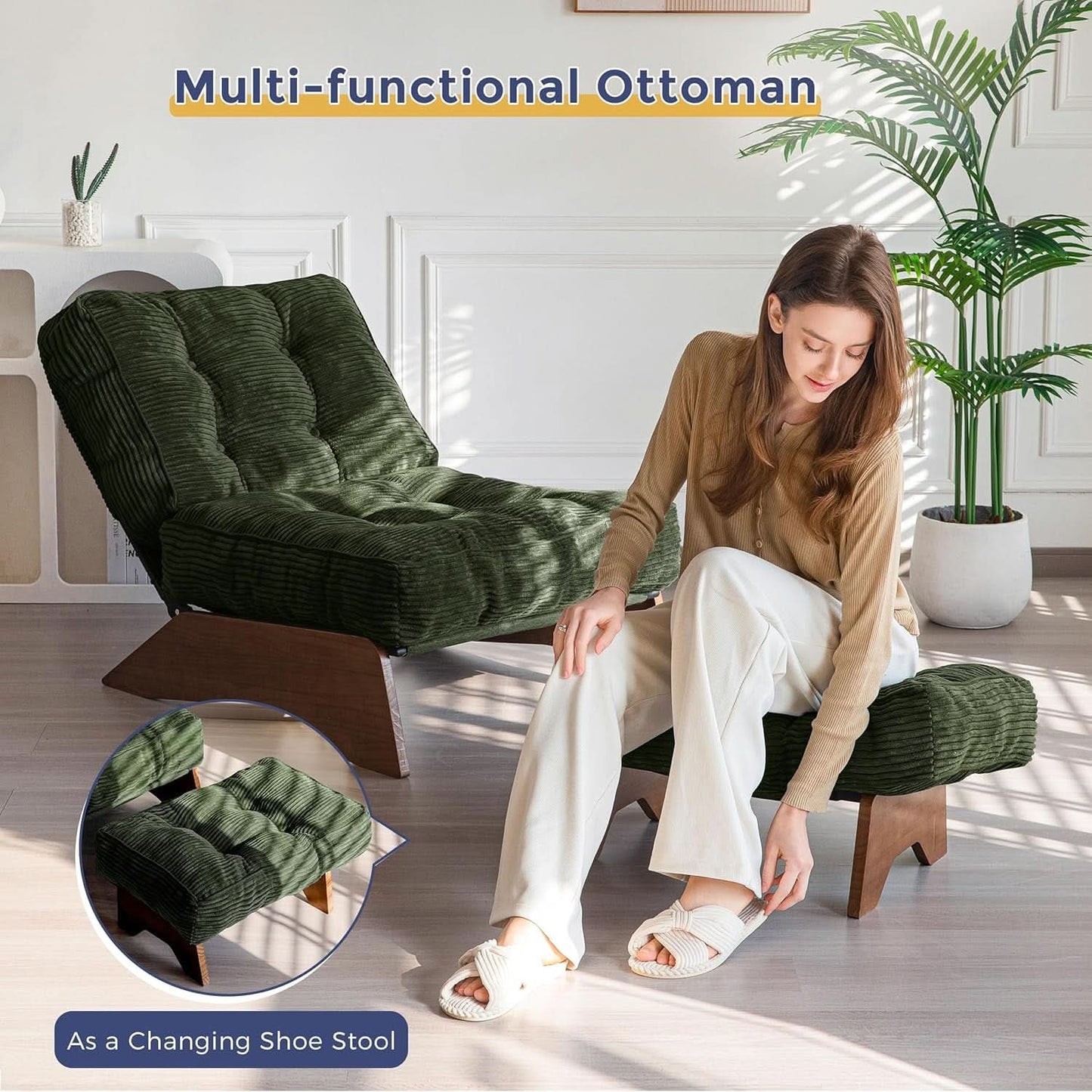 Juniper Green Adjustable Backrest Accent Chair With Ottoman