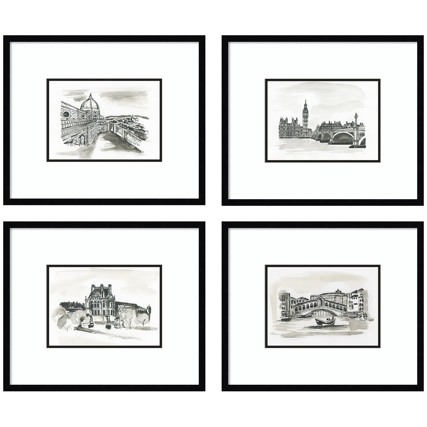 Vintage Europe 4 Piece Framed Wall Art Print Set by Teju Reval