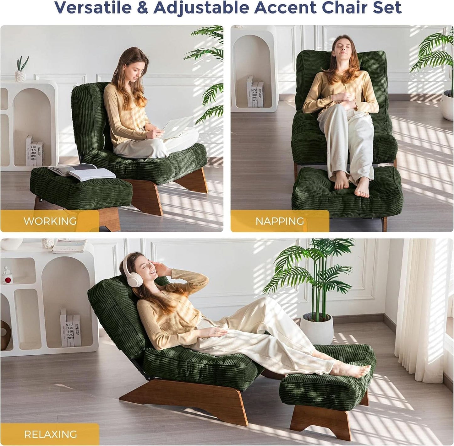 Juniper Green Adjustable Backrest Accent Chair With Ottoman