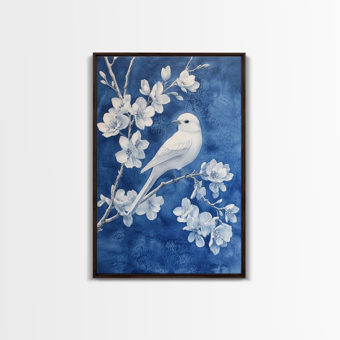 White Bird Blue Botanical Chinoiserie Wall Art