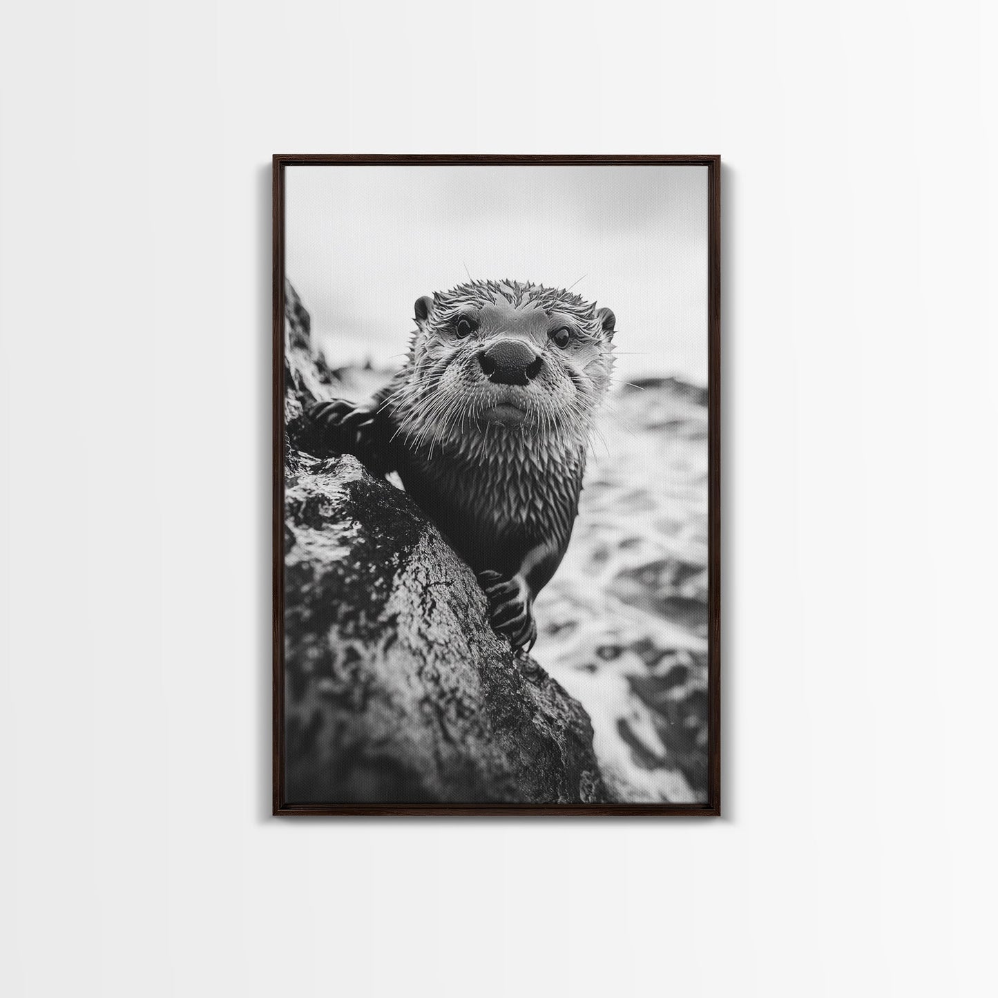 Curious Otter-Coastal Wildlife Framed Canvas Print