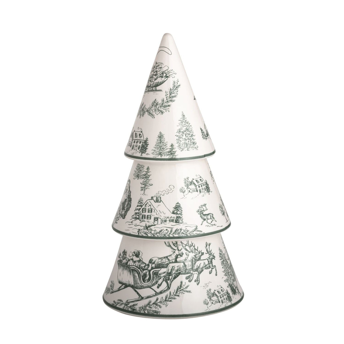 Hand-Painted Green Toile Ceramic Christmas Tree Sitters