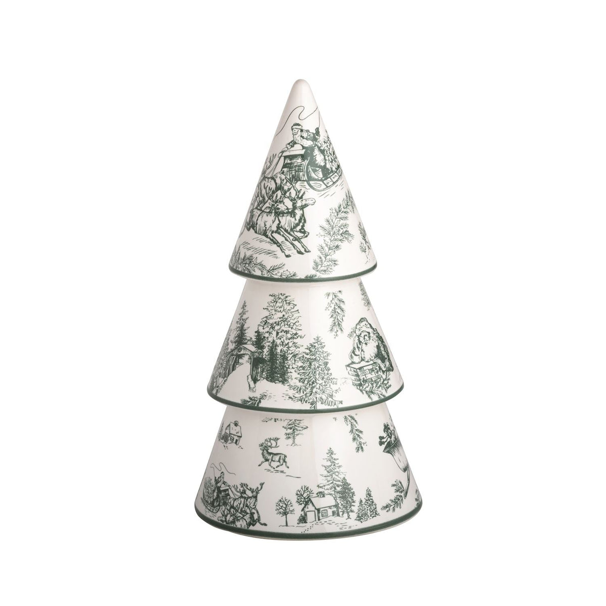 Hand-Painted Green Toile Ceramic Christmas Tree Sitters