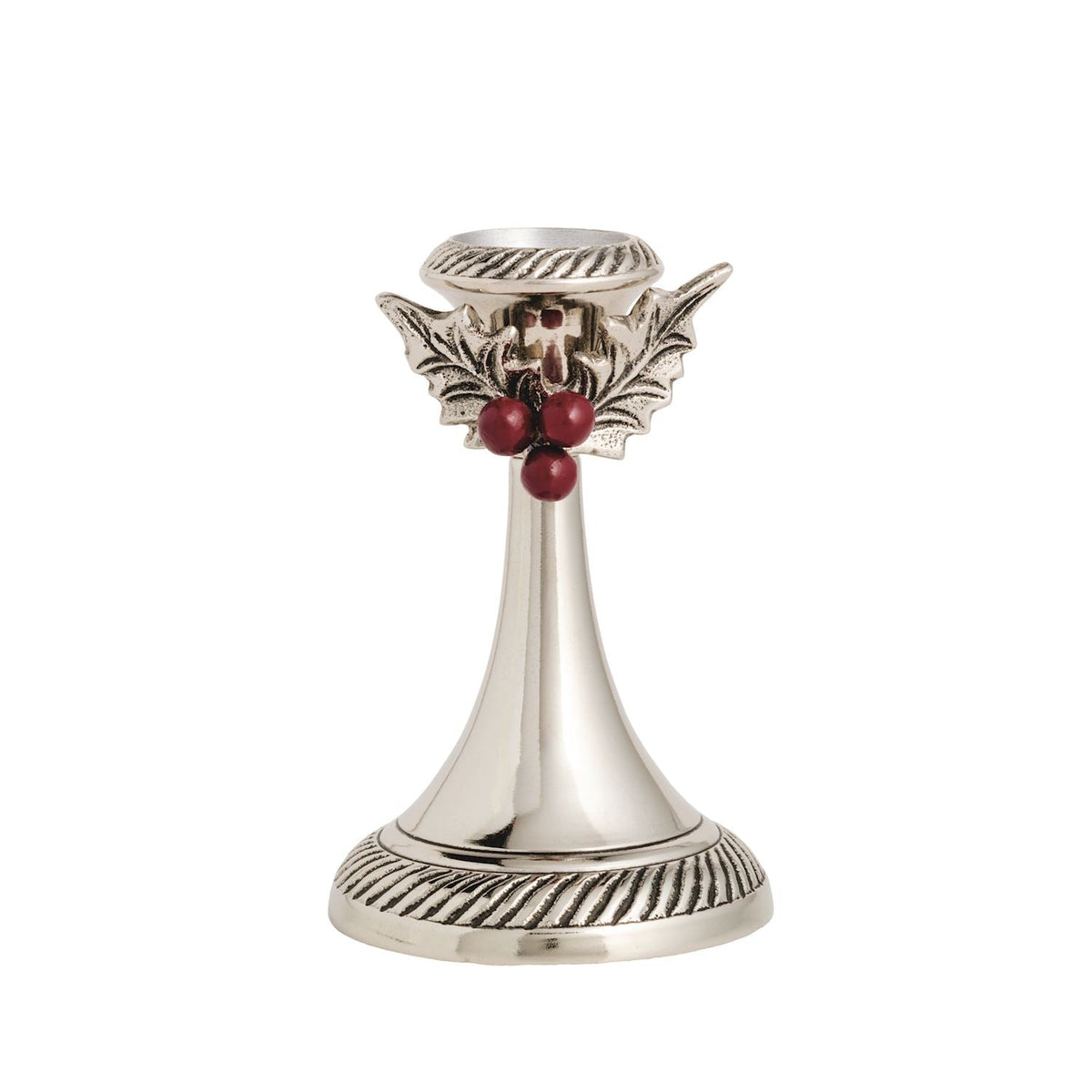 Holly Leaf & Berry Silver Metal Candlesticks | 2 Sizes