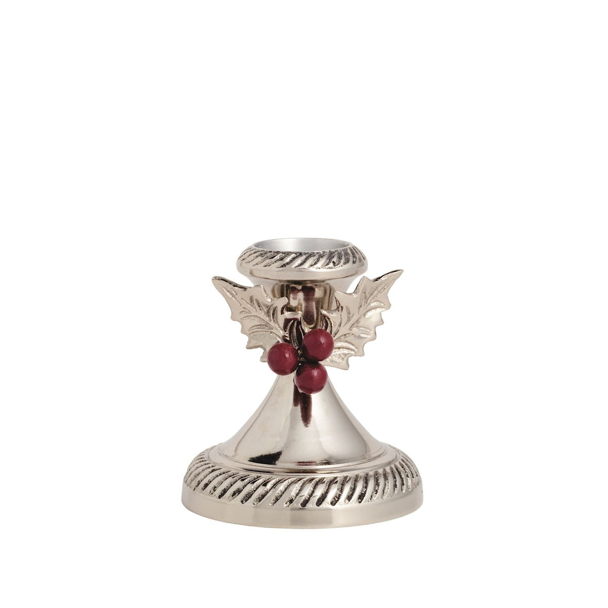 Holly Leaf & Berry Silver Metal Candlesticks | 2 Sizes