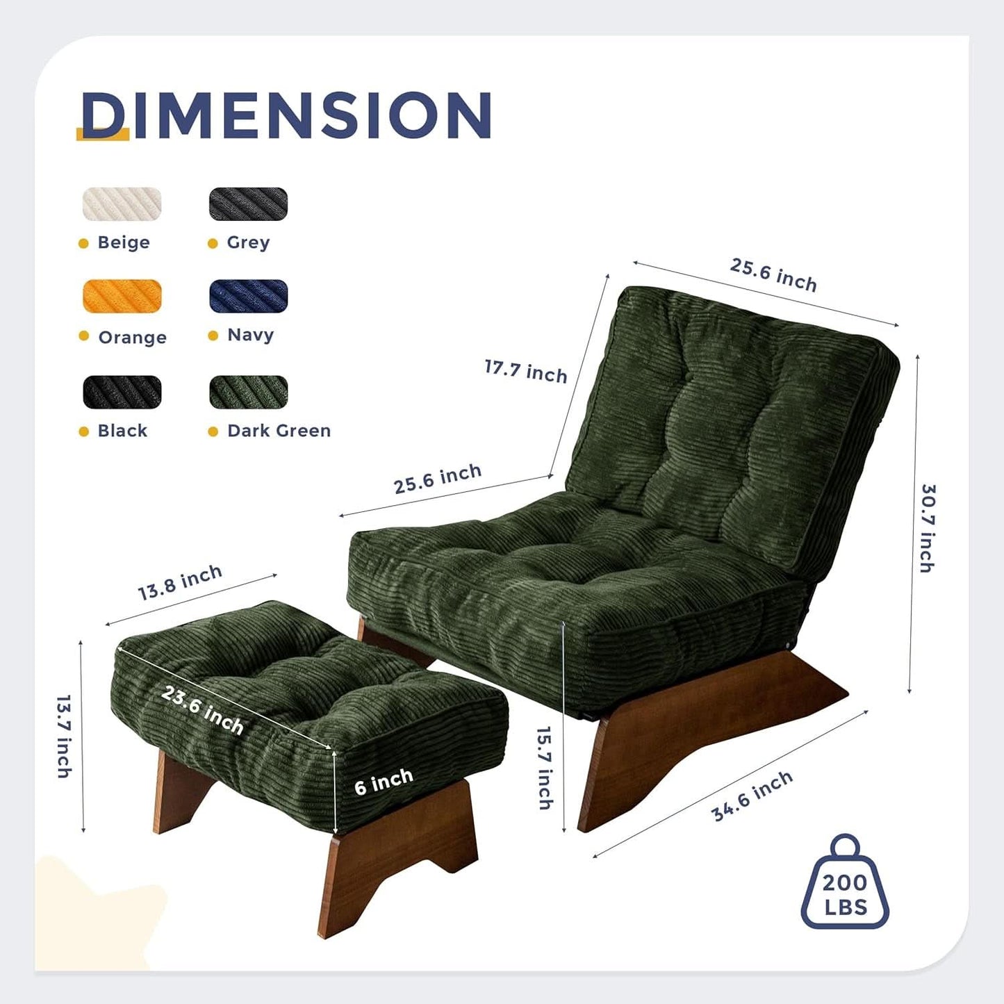 Juniper Green Adjustable Backrest Accent Chair With Ottoman