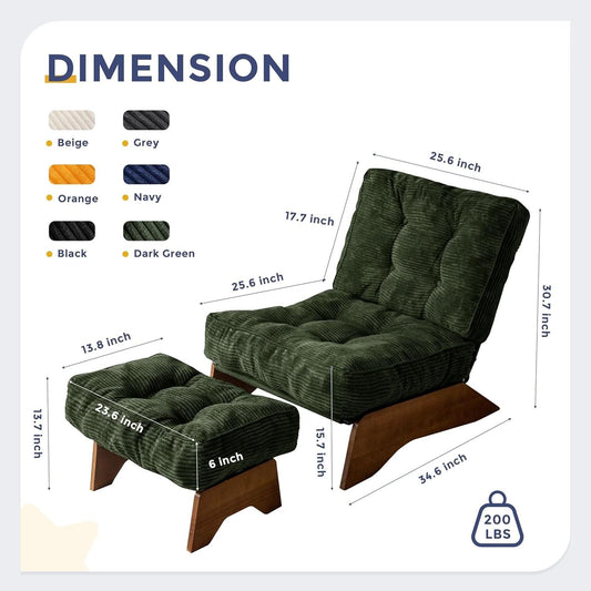 Juniper Green Adjustable Backrest Accent Chair With Ottoman