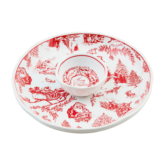 Christmas Red Toile Chip & Dip Set