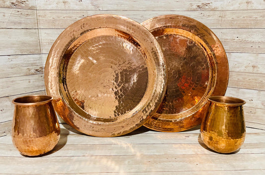Mexican Copper Charger Plates with 2 Copper Cups