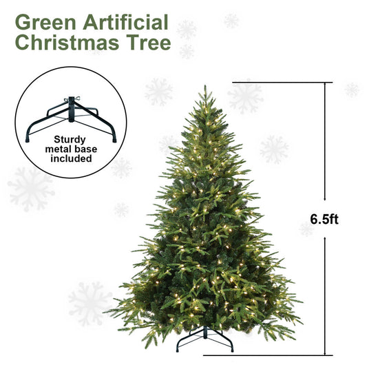 6.5 FT Pre-Lit Realistic Christmas Tree with 450 Warm White Lights | 2225-Tip Memory Wire Branches & Foldable Stand