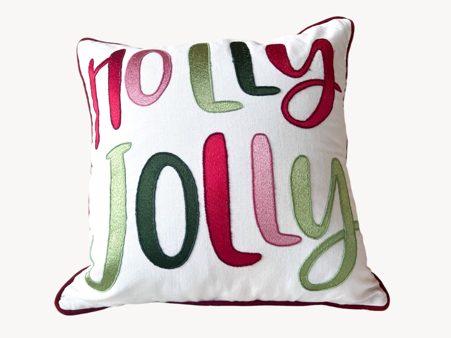 Holly Jolly Embroidered Pillow
