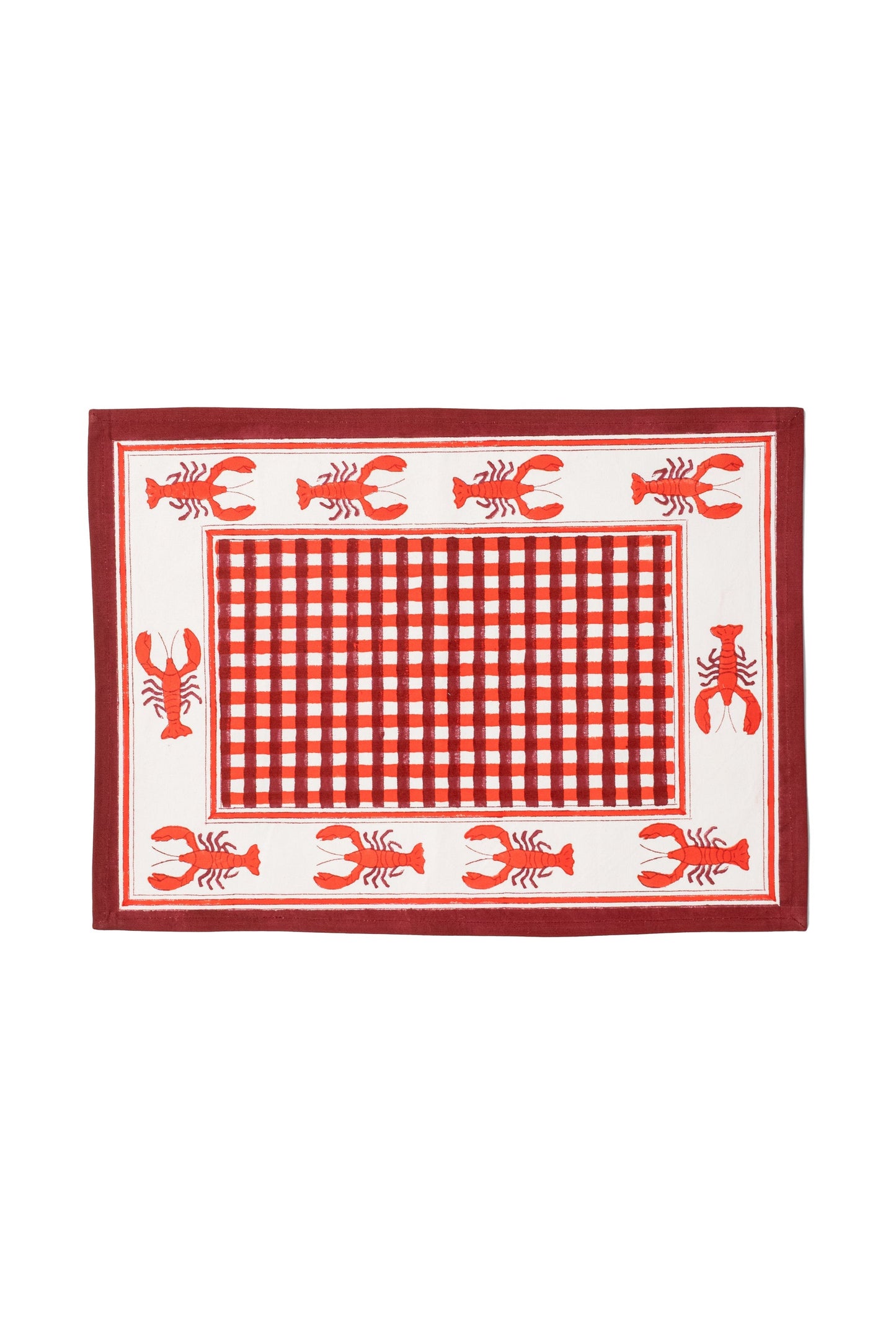Lobster Red Gingham Blockprint Placemat