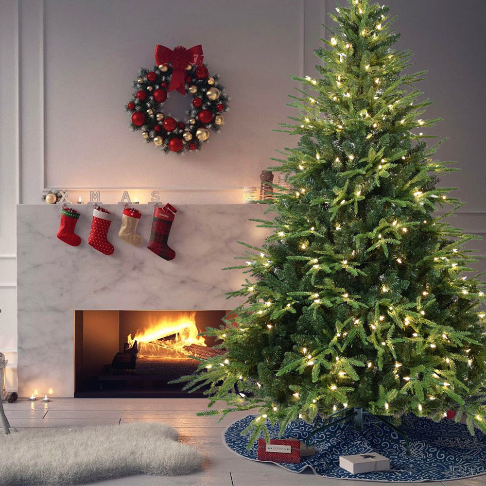 6.5 FT Pre-Lit Realistic Christmas Tree with 450 Warm White Lights | 2225-Tip Memory Wire Branches & Foldable Stand