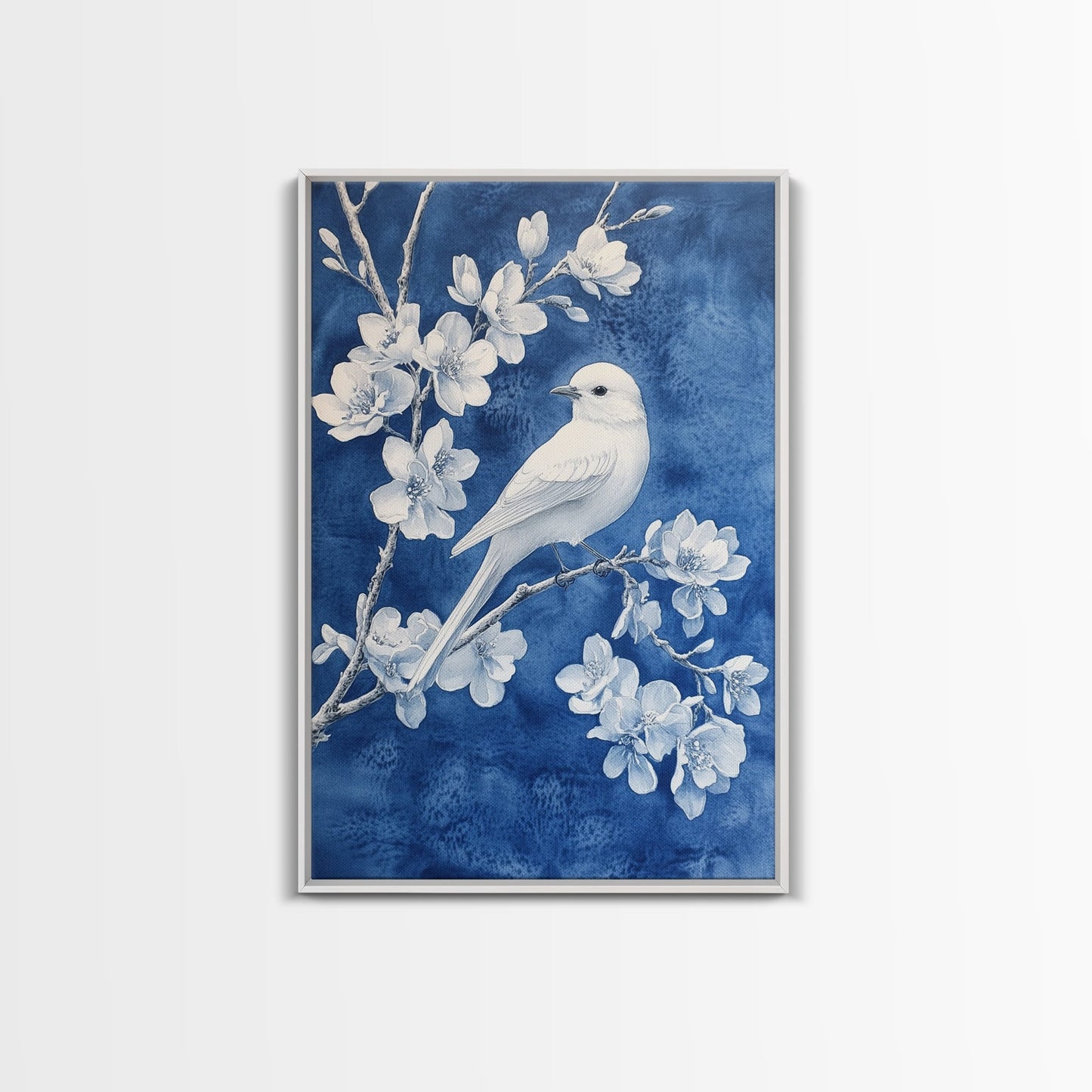White Bird Blue Botanical Chinoiserie Wall Art